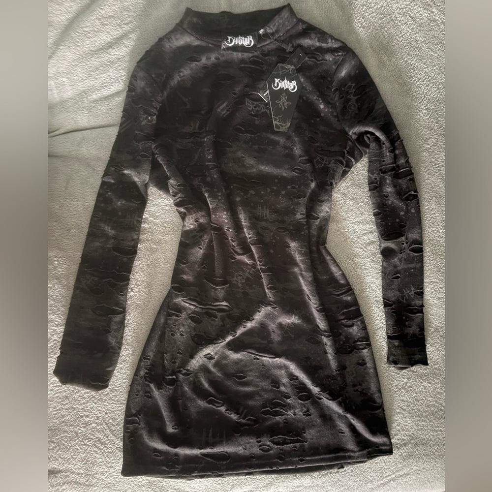 BNWT Killstar ‘Sinners Glimmer’ shredded long sleeve black dress - Picture 3 of 7